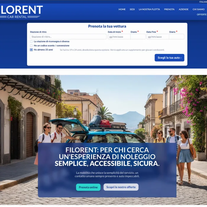 Filorent — piattaforma booking autonoleggio API dashboard e sito web