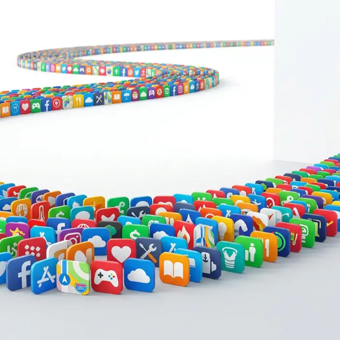 Schermata dell'App Store con una fila interminabile di app generate dall'AI in attesa di revisione.