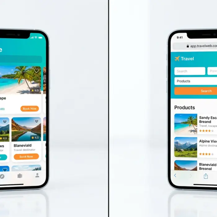 Confronto visivo tra una web app aperta da browser e una app nativa su iPhone