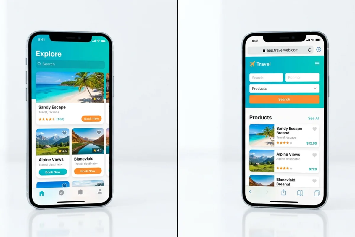 Confronto visivo tra una web app aperta da browser e una app nativa su iPhone